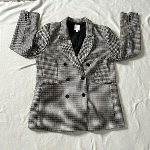 Joie Houndstooth Wool Blend Double Breasted Blazer Jacket Women's size Large